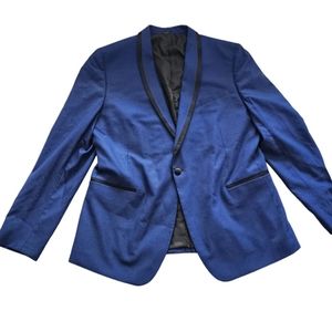 J. Ferrar Slim Fit Blazer Jacket Mens Bright Blue Textured 46 Regular 1 Button